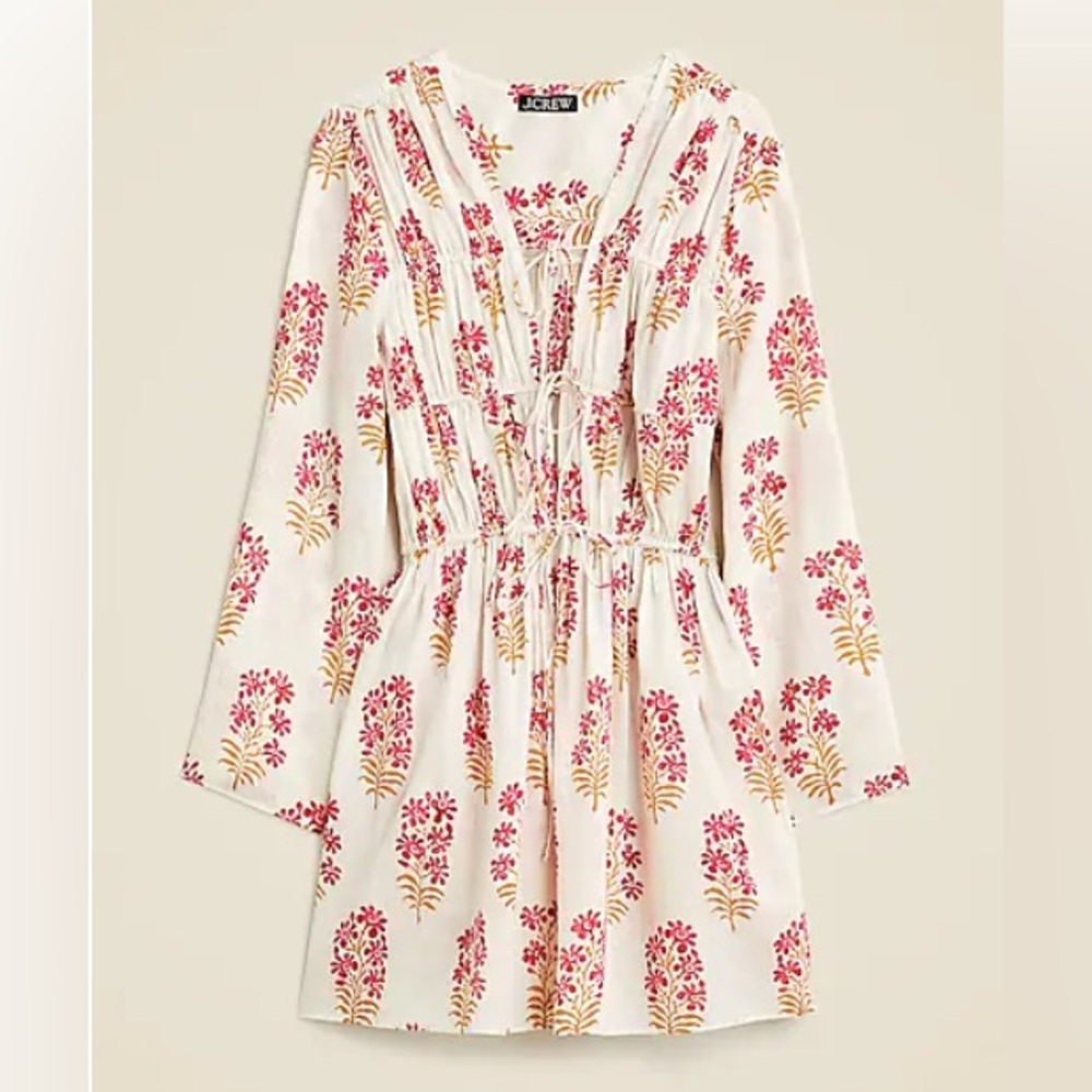 J. Crew Beach cotton tie-front dress in berry blockprint XS